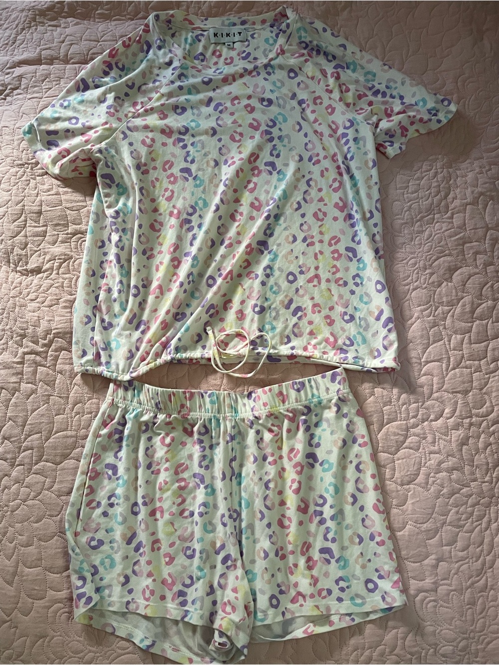 Women’s Rainbow Leopard Print Short Pajama Set - White/Rainbow